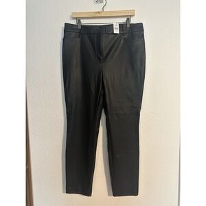 NWT Loft Black Faux Leather Pants Women's‎ 14 High Rise Zip Vegan